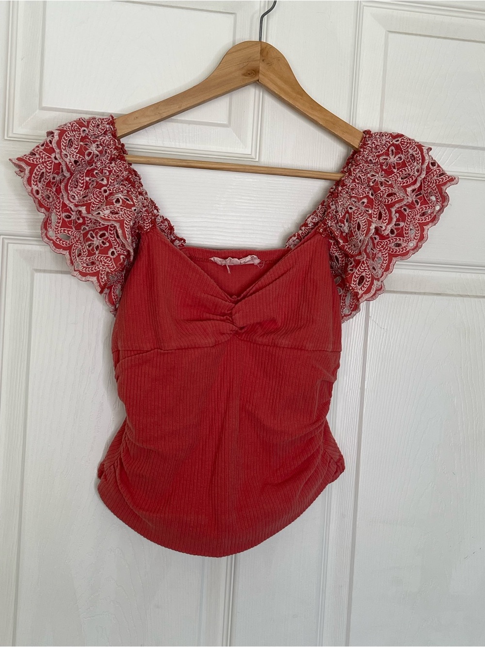 Anthropologie burnt orange Lace-Sleeve Ribbed Camisole